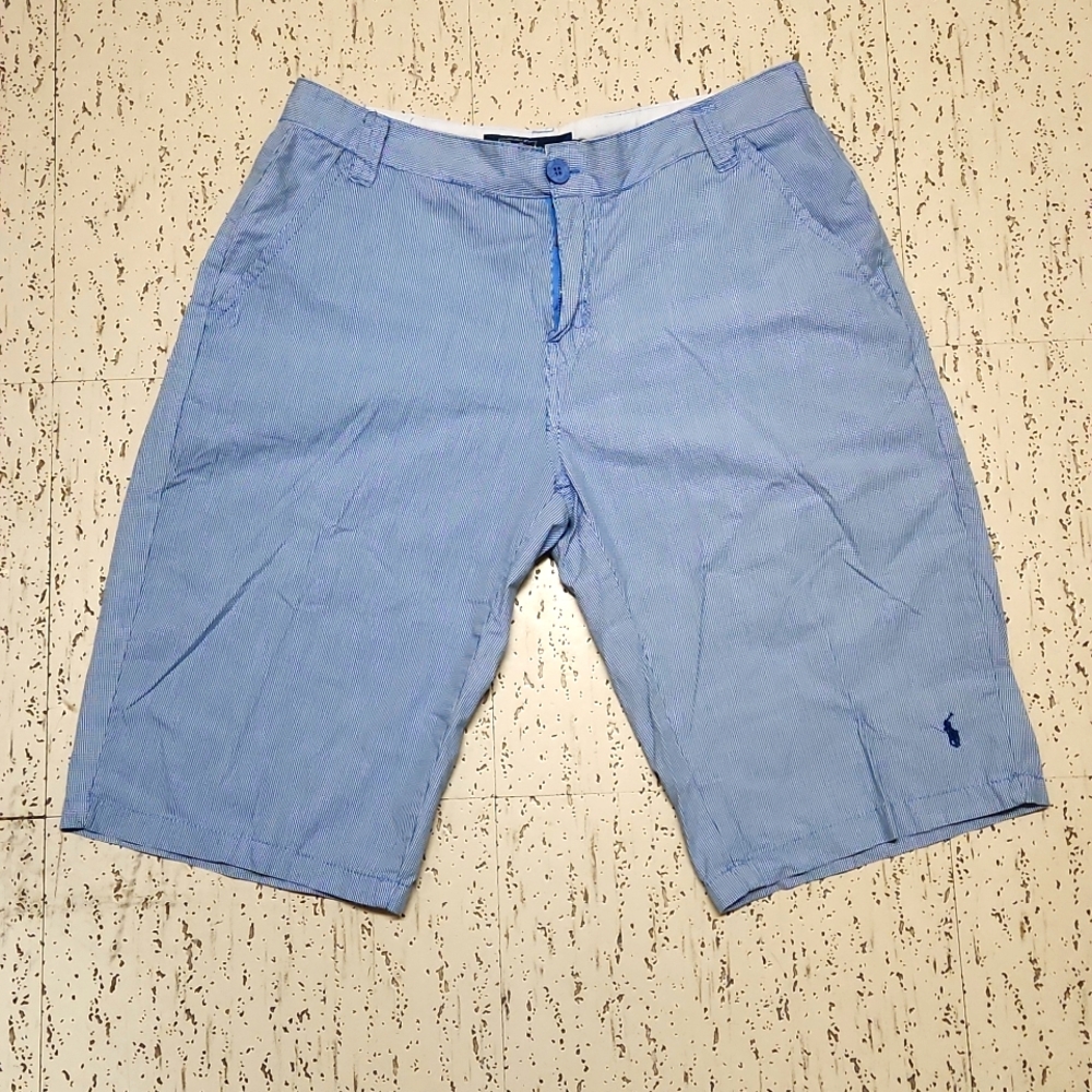 Polo Ralph Lauren Baby Blue And White Embroidered Logo Chino Shorts Vintage 90s